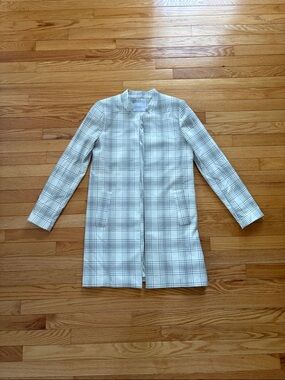 Carolina Belle Plaid Open Front Coat in Ivory and Light Gray